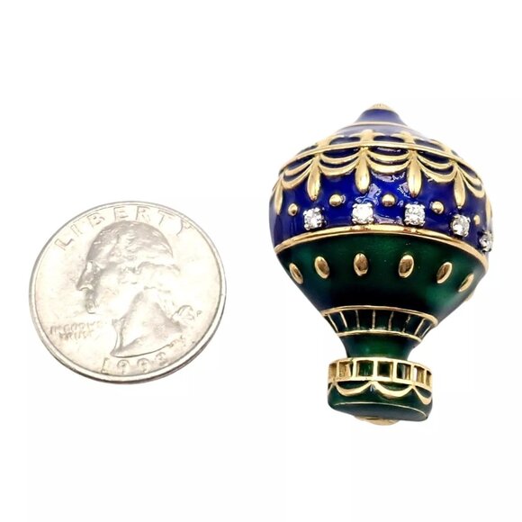 Authentic! Christian Dior 18k Yellow Gold Diamond Enamel Jules Verne Pin Brooch - Picture 3 of 16